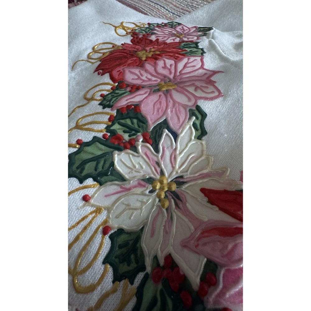 VTG Retro 80s Christmas Poinsettia Women's Sweatsuit Puffy Paints Handmade - Picture 8 of 16